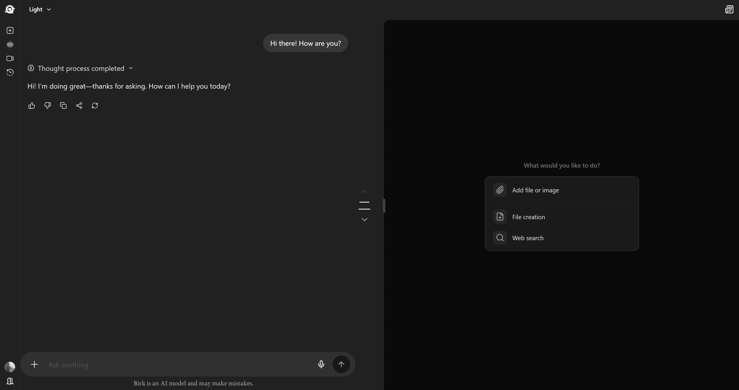 Birk demo platform interface